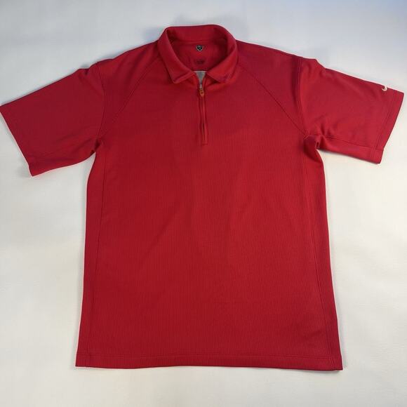 Nike Golf Polo Shirt Men's Vented Detailed Back 1/4 Zip Red Short Sleeve Size L - Picture 2 of 11
